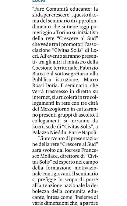 Civitas Solis al convegno di “Crescere al Sud”
