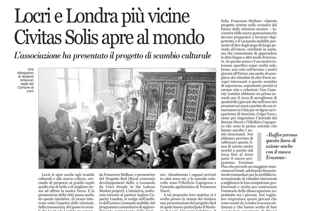 Londra e Locri più vicine: Civitas Solis apre al mondo